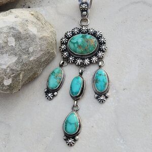 Jarvis Hoskie Navajo Sonoran Gold Turquoise cluster chandelier Pendant signed